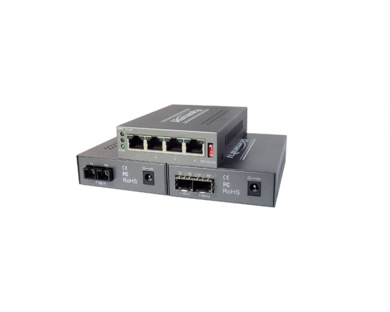 10/100M Media Converter(1xOptical, 4xEthernet)